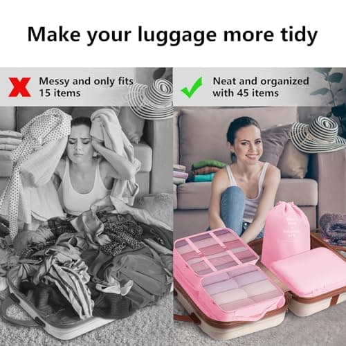 Jsdoin Packing Cubes for Suitcase,9 PCS Travel Luggage Packing Cubes for Backpack, Waterproof Essentials Suitcase Organiser Bags, Travel Accessories (Pink) — view 5