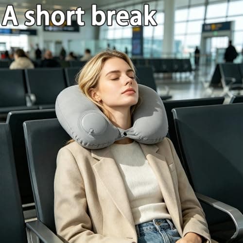 Apexrich Inflatable Travel Pillow, Press to Inflate Neck Pillow for Travel, Blow Up Neck Pillows for Flights, Small U-Shaped Headrest Cushion for Airplanes Grey — view 5
