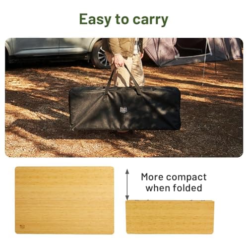 TIMBER RIDGE Bamboo Camping Table Folding Garden Table for 2-6 Persons Height Adjustable 53-70 cm Aluminium Frame Large Picnic Table for Outdoor Camping Caravan Balcony, 100 x 70 cm — view 6