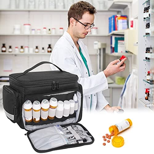 Medical Bag for Nurses & Doctors – Empty First Aid Bag with Removable Dividers, Portable Medical Supplies Organiser for Home Health Care, Travel, Community Nurse Home Visit or Emergency Use, Black — view 6