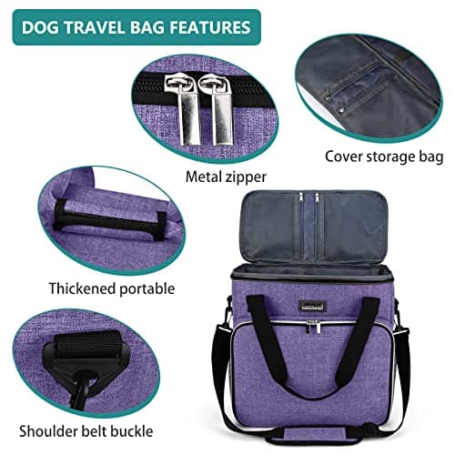 BAGLHER Dog Travel Bag, Pet Travel Bag (ALL Pet Travel Supplies), With 2 Pet Food Containers and 2 Collapsible Silicone Bowls; Essential Kits for Pet Travel Purple — view 4