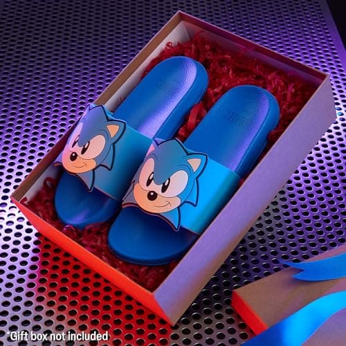 Get Trend SONIC THE HEDGEHOG Sliders for Boys Non Slip Shower Beach Pool Shoes for Holiday Travel Gamer Summer Slippers (Blue, 10 UK) — view 3