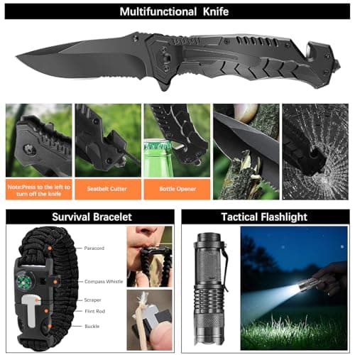 72 Pcs Outdoor Emergency Survival Kit with First Aid Set, Survival Gear with Rescue Blanket Compass Gifts for Men for Camping Adventure Walks — view 5