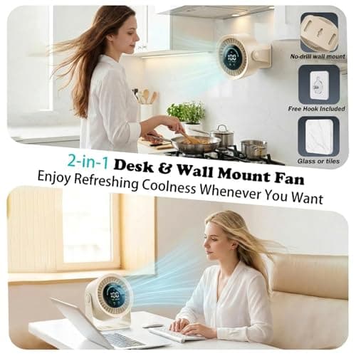 Luxepa Small Desk Fan, 100 Speed USB Rechargeable Battery Operated Quiet Portable Table Fan, Personal Desktop Cooling Fan with LED Display, 360° Tilt Tabletop Fan for Bedroom Office Travel (Khaki) — view 6