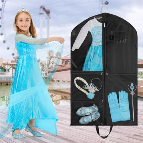OSDUE Clothes Covers, 40 inch WaterproofHanging Garment Bags with 5 Zipper Pocket and ID Slot Pockets Foldable Kids Dance Costume Garment Bag Travel Storage Bag for Dancers Travel Competitions (Black) — view 5