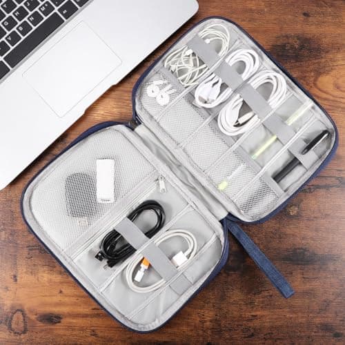 MUSISALY Digital Carrying Pouch in Navy Suitable for Travel and Daily Use Large Capacity Multi-function Portable Cable Storage Bag Organizer with Polyester Material for Mouse and Earphone — view 6
