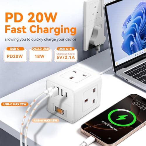 UK to South Africa Plug Adapter,3 Way UK to SA Plug Adaptor with 4 USB — view 4