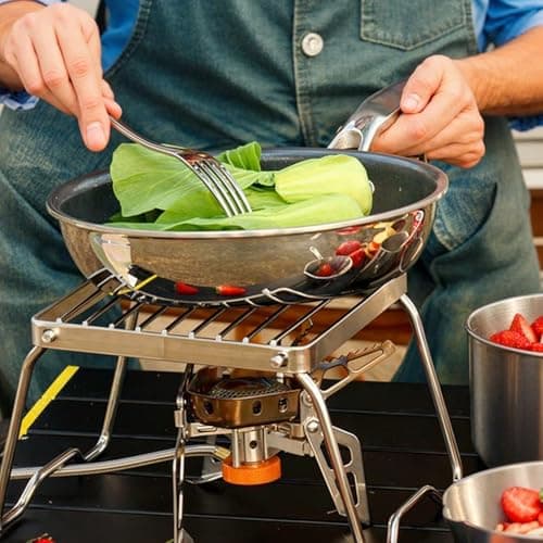 Portable Folding Camping Grill & Fire Pit Stand, 16 × 16 cm Stainless Steel BBQ Rack , Charcoal Cooking Grate & Burner Stove Support for Hiking, Backpacking, Picnic, Fishing — view 4