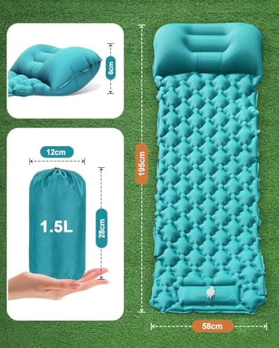 Olutata Ultralight Camping Sleeping Pad with Integrated Foot Pump & Ergonomic Pillow – Compact, Tear-Resistant 40D Nylon Air Mat for Hiking, Backpacking & Travel (Peacock Blue) — view 2
