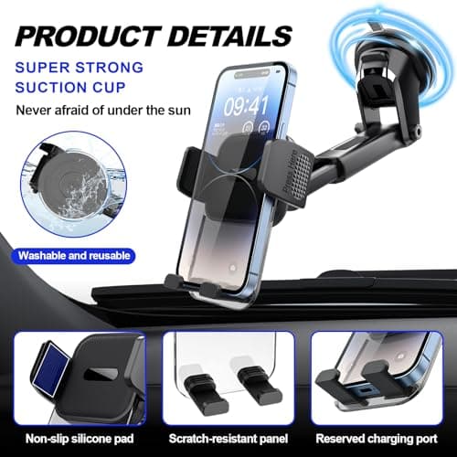 VBGURR Car Phone Holder, Adjustable Suction Cup Windscreen Phone Mount — view 3