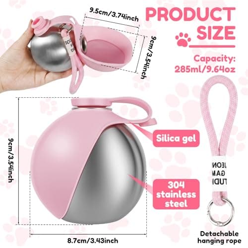 2 in 1 Portable Dog Water Bottle for Walking, 285ML Stainless Steel Bottle with Silicone Bowl, Foldable Leak Proof Dog Water Bottles for Travel Hiking Park Visit (pink) — view 2