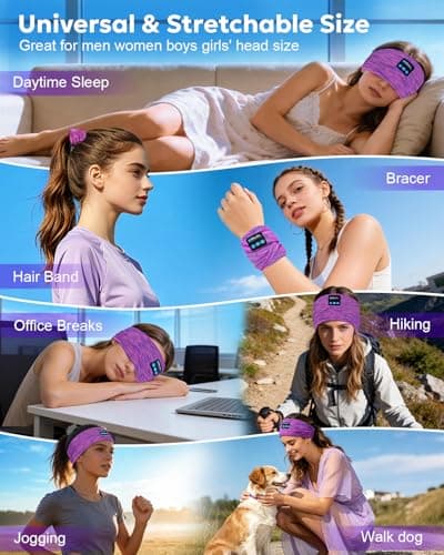 FZF Sleep Headphones Bluetooth 5.4 Headband: Soft Headphones for Sleeping, Side Sleepers, Yoga, Meditation with HD Stereo Speakers | Wireless Music Headband for Travel, Relax, Workout-Purple — view 3