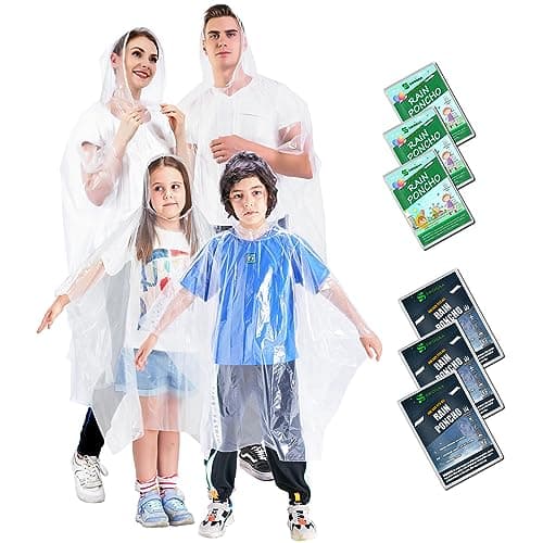 SWOGAA Disposable Rain Ponchos for Adults & Kids Family 6 Pack Extra Thick
