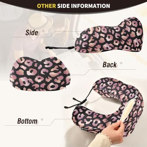 ALAZA Rose Gold Leopard Print Pink Cheetah Animal Neck Pillow Travel for Sleeping Airplane Travel Kit with Snap Clip & Storage Bag — view 5