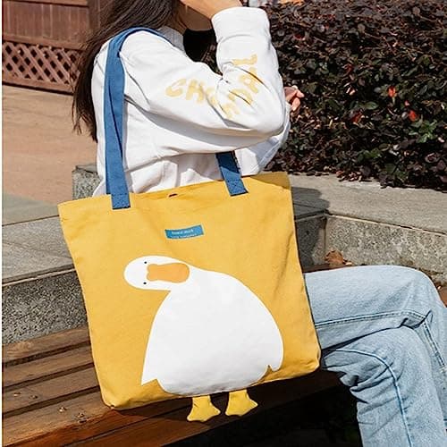 Xshelley Canvas Tote Bag Cute Duck graphic tote funny tote tote bag for Lunch Grocery Bag Shopping Beach Shoulder Bag (yellow) — view 5