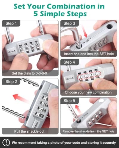 ORIA 4 Digit Combination Padlock with Adjustable Long Shackle, U-Shaped Resettable Lock, Security Number Lock, Zinc Alloy Material, Waterproof Padlock for Gym/Bicycle/Toolbox/Cabinet - Silver — view 6