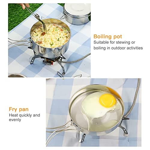 Lixada Camping Cookware Set,4 PCS Stainless Steel Camping Pot Set Compact Camping Pans for Backpacking Camping Hiking — view 3