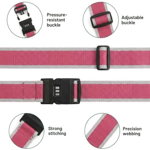 StoneMaxi Adjustable Luggage Straps With Locks 3 Digit Combination Lock Multi-Colour Travel Suitcase Straps Security Password Lock Travel Accessories Suitcase Belt (Wine Red - Grey) — view 3