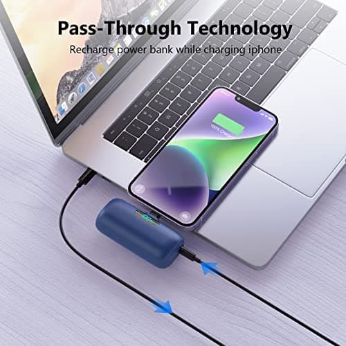 5000mAh Mini Power Bank for iPhone, Upgraded 15W PD Fast Charging Portable Charger, LCD Display 3.0A Small Battery Pack Compatible with iPhone 14/14 Pro Max/13/13 Pro Max/12/11/XR/X/8/7/6 etc-Blue — view 3