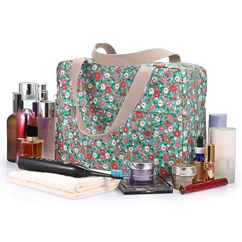 IGNPION Large Travel Toiletry Bag Full Size Travel Wash Bag with Front Pocket Women Large Portable Toiletries Cosmetic Storage Organiser for Swimming, Gym, Trip (Floral Green) — view 3