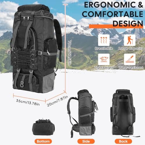 Coikes Hiking Backpack 90L Large Camping Rucksack Foldable Camping Backpack for Men Women Waterproof Hiking Rucksack Daypack Travel Bag for Trekking Mountaineer Climbing Walking Outdoor Sports — view 6