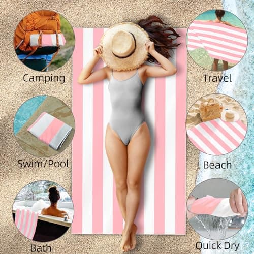CNMTCCO Large Beach Towel for Adults with Bag - Quick Dry Microfibre - 100% Recycled Towel - Sand Free, Lightweight, Compact (160x90cm, 63x35in) (Pink) — view 3