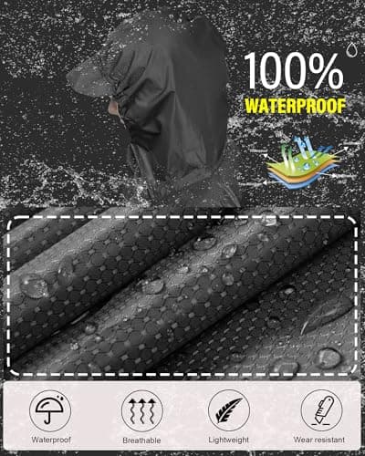 Coutyuyi Waterproof Rain Poncho Adult Unisex with Hood & Pocket(Black，XXL) — view 2