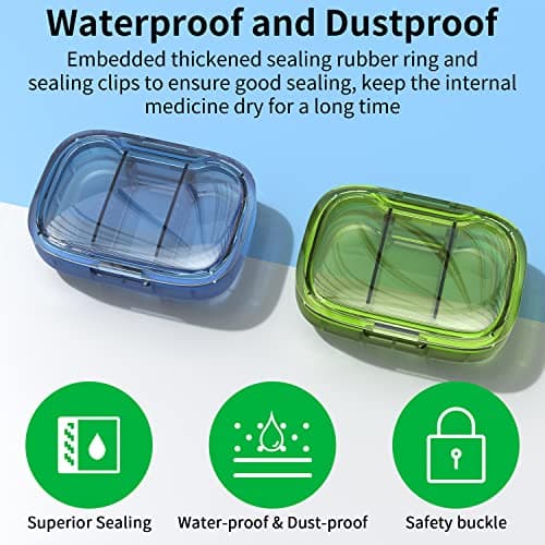 3 Compartment Small Pill Box, Moisture Proof Pill Case, Travel Pill Organizer for Pocket Purse, Daily Portable Medicine Vitamin Box, Fish Oil Box, Supplement Box(Green) — view 6