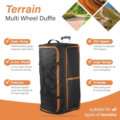 Aerostar 28" Medium Lightweight Duffle 2 Wheel Travel Bag Holdall Suitcase Check-in Luggage All Terrain (101L, Orange on Black) — view 2