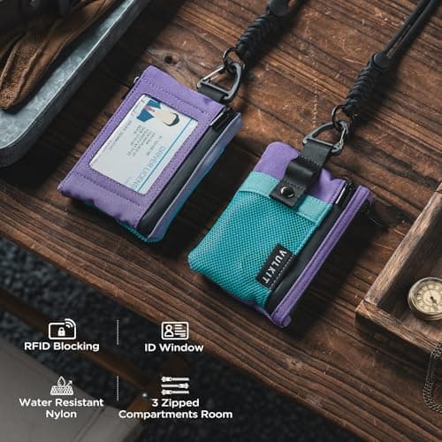 VULKIT Minimalist Small Wallet with ID Window, RFID Blocking Card Holder Water Resistant Zip ID Card Case with Lanyard Keychain for Cards,Cash,Key, Coin — view 4