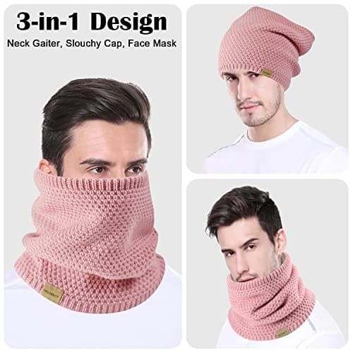 HYUET Winter Fleece Lined Neck Warmer - Thermal Double Layer Windproof Infinity Scarf for Men & Women, Thickened Knitted Snood for Skiing, Motorcycle, Cycling & Outdoor — view 5