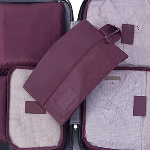 7 Set Packing Cubes with Oxford Cloth for Efficient Travel Organization - Grey Luggage Organizers (Maroon) — view 4