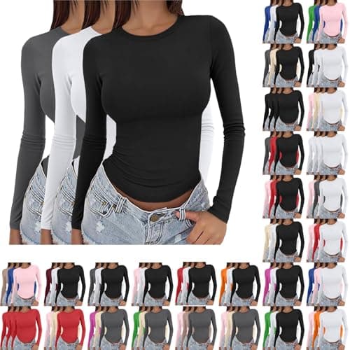 3pc Thermal Underwear Womens Long Sleeve Autumn Tops Round Neck T-Shirts