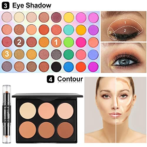 LYMYBETY Makeup Set, Cosmetic Make Up Starter Kit With Storage Bag Portable Travel Make Up Palette Eyeshadow Foundation Lip Gloss for Teenage & Adults (Style C) — view 4