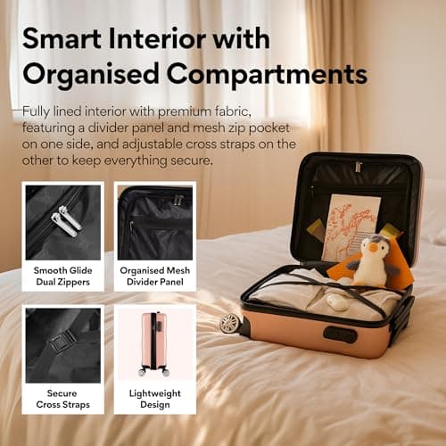 WORLD EXPLORER Rose Gold Cabin Suitcase 55x40x20cm, 34L ABS Shell, 4 Wheels — view 4
