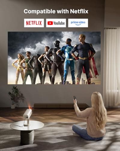 [Now with Netflix & 1800 ANSI] Smart Mini 4k Projector, VOPLLS TOF Auto Focus & Keystone Dolby Audio Projector for Bedroom, Full HD 1080P WiFi6 Bluetooth Home Movie Outdoor Portable Projectors — view 6