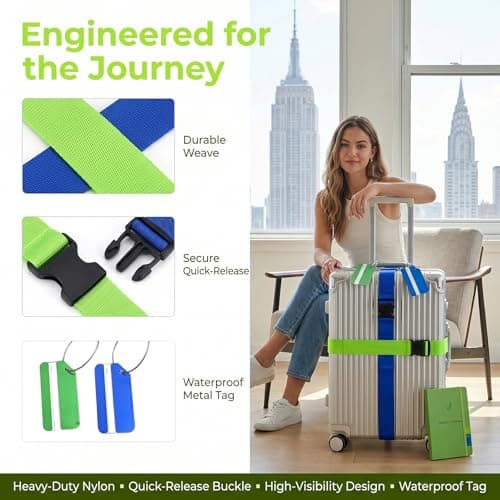 4Pcs Luggage Straps, Adjustable Suitcase Straps with 4 Luggage Tags — view 4
