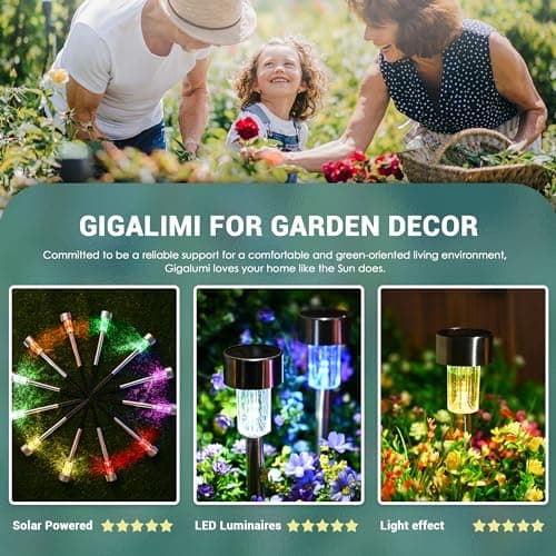 GIGALUMI Solar Lights Outdoor Garden Waterproof,12 Pack,Stainless Steel LED Solar Garden Lights for Patio, Lawn, Yard and Landscape Decor, Color Changed — view 2