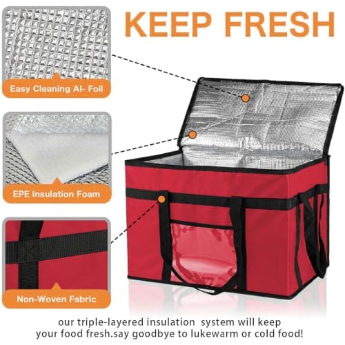70L Insulated Thermal Bag for Food Delivery – Extra Large Cooler Bag, Heavy Duty Foldable Cool Bag for Grocery Shopping, Picnic & Commercial Use (1, Red-70l) — view 2