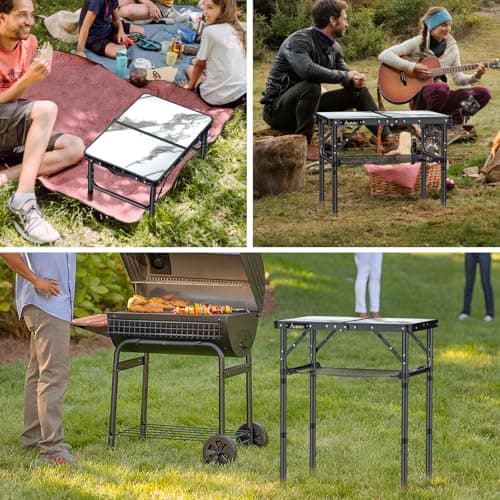 Anbte Folding Camping Table with Storage Net, 3 Adjustable Heights Aluminum Small Folding Table with Carry Handle, Lightweight, for Outdoor Indoor Travel Camping Picnic BBQ Beach, 58 cm x 40 cm — view 6