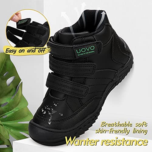 UOVO Boys Hiking Shoes Kids Water Resistant School Shoes Mid-Calf Sneakers Walking Boots Children Trekking Footwear Black Size 3 UK Big Kids 35EU — view 4