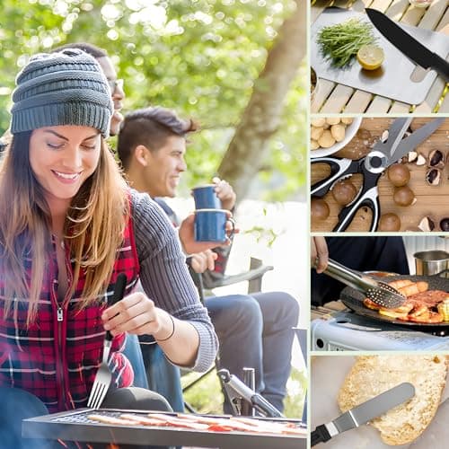 28 Pcs Camping Cooking Utensils Set, Camping Utensil Set for Campervan, Camping Travel Accessories Cooking Essentials, Camping Kitchen Utensil Organizer Travel Set, Kitchens Portable Cooking (28Pcs) — view 6