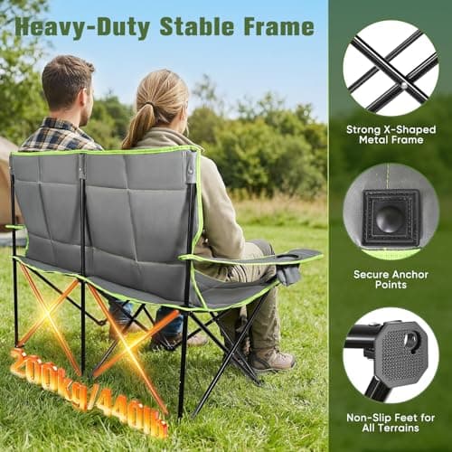 Rhyvorax Folding Double Camping Chair for 2 Adults, 2 Seater Heavy Duty Camping Chairs with Cup Holder, Portable Beach Chair for Outdoor, Garden, Picnic, Fishing – Supports 300kg — view 5