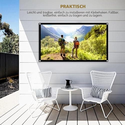 16:9 Projection Screen, Portable Movie Screen Foldable Polyester White Soft Projector Curtain Anti-Crease Cinema Screen for Home Theater, Conference, Camping, Indoor Outdoor Backyard Party — view 5