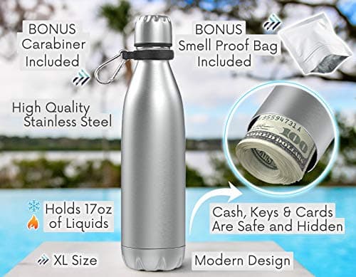 Travah Travel Water Bottle Stainless Steel with Storage for Cash, Keys, Valuables Insulated Bottle for Men and Women Hot and Cold Water Bottle Leak-Proof (Silver) — view 6