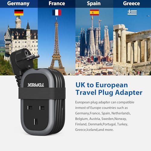 TOPREK UK to European Plug Adapter with 1.06m Lead, PD 38W Fast Charging — view 6