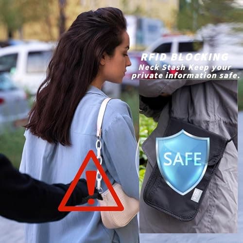 JSTHHTT 2 Pcs Neck Pouches - Phone Pouch with Neck Strap, RFID Blocking Travel Neck Wallet for Women and Men - Secure Neck Pouches and Passport Holder, Black Blue — view 4