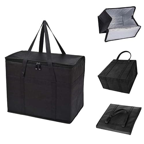 2 Pack Large Premium Quality Insulated Collapsible Cooler Bag Reusable Portable Grocery Shopping Bags with Zippers to Keep Food Hot and Cold and Handles for Takeout and Restaurant Delivery — view 4
