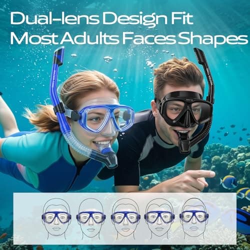 Wide Angle Snorkel Set Adults, Anti Fog & Breath Easy Airflow Tech, Yellow — view 6