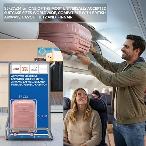CRUW Hand Luggage 22" Expandable Lightweight Cabin Bag TSA Approved Lock, Silent Wheels Durable Polypropylene Luggage Suitcase Fits 56x45x25cm Overhead Carry On Limit for easyJet, BA & Jet2. — view 4